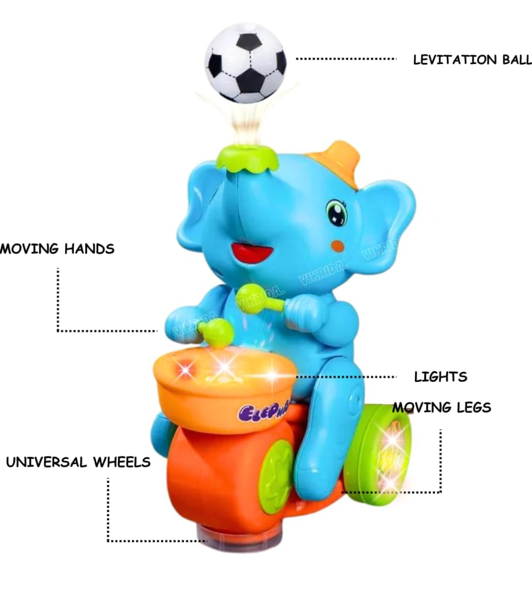 VikriDA Musical Walking Elephant Drummer Toy | Flashing Light | Amazing Sound | Beating Drum Blowing Ball Toys for Kids Boys Girls Children - 1PC Multicolor