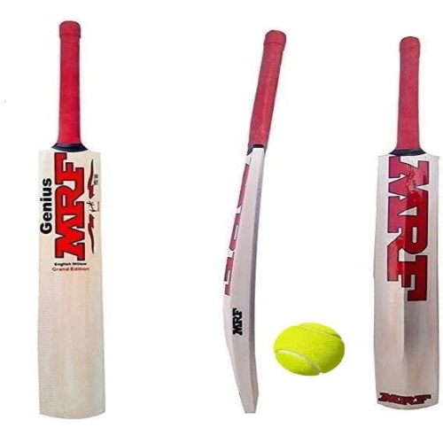 PMG Wooden Cricket Bat with 1 Tennis Ball, Poplar Willow (for 8-12 Years)