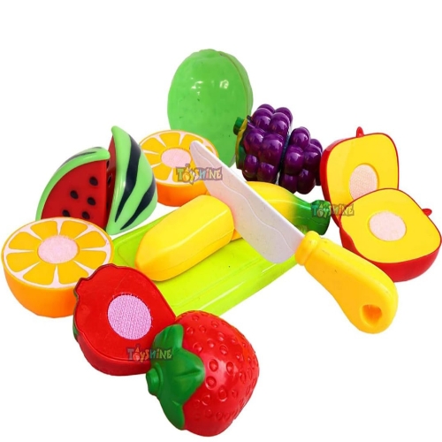 Toyshine Realistic Sliceable 7 Pcs Fruits Cutting Play Toy Set, Can Be Cut in 2 Parts, Assorted