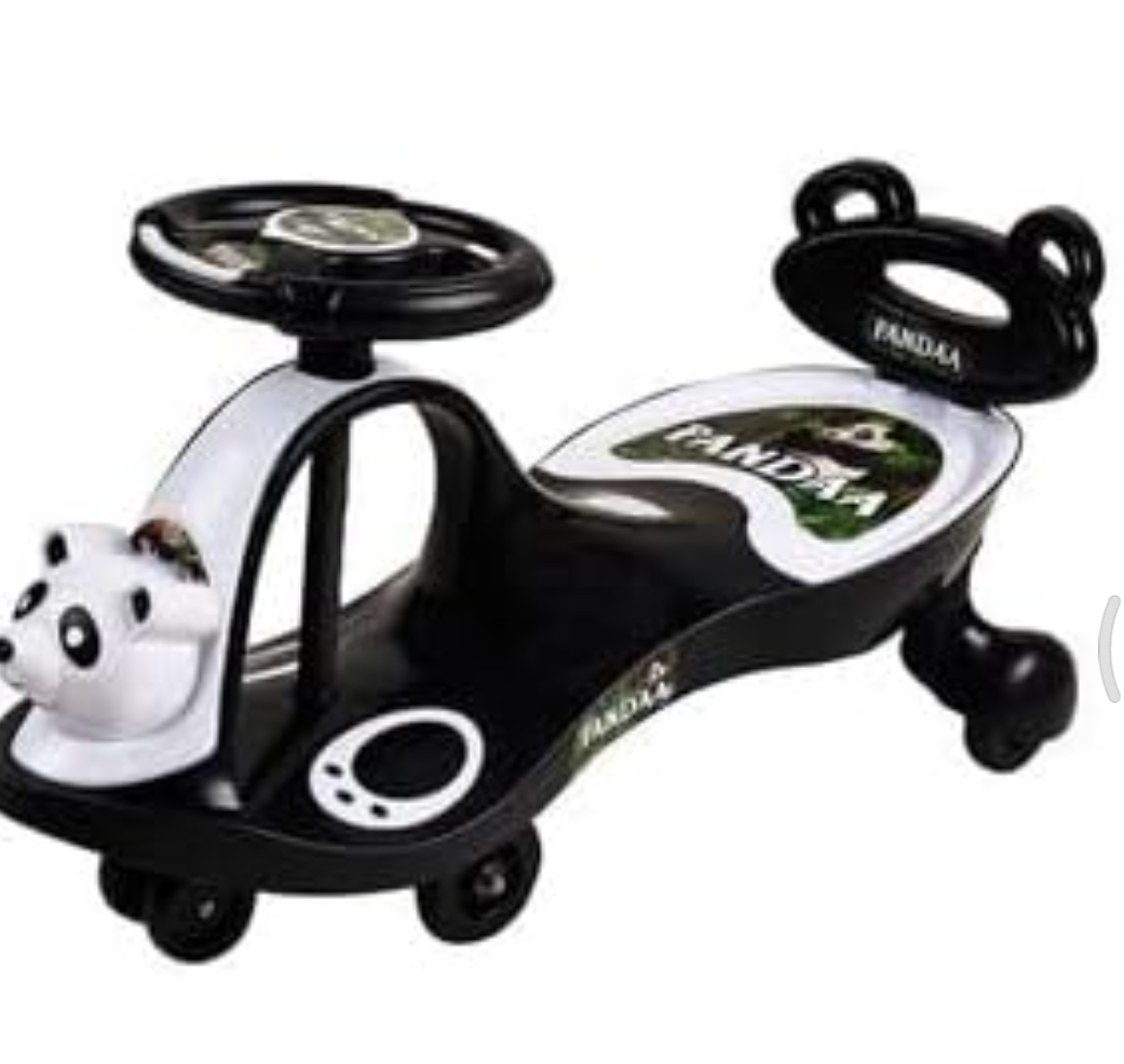 Panda Face Magic Car for Kids with Light &amp; Music for Boys and Girls &amp; Comfortable Seats &amp; Durable Weight Cap- 100 Kg | Ride-on Baby Car, Swing Car, Magic Toy Car, Kids Push Car (Black)