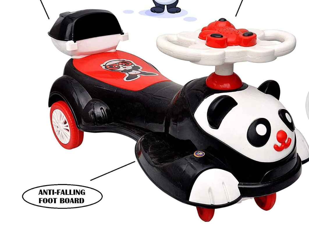 Entertain Kids Big Panda Baby Ride-on Twist and Swing Magic Car for Kids with Music and Light for Boys and Girls, White Black
