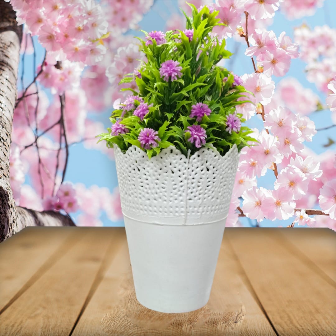 Title: "Regal Majesty: 6-Inch Purple Flower with White Edge - Artificial Beauty"