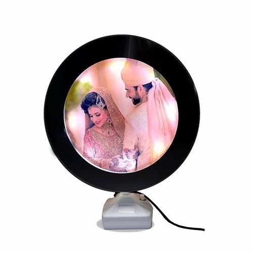 FA6 Magic Mirror Photo Frame With Light Photos Gift Personalized Frames For Valentines Day Gifts, Anniversary, Birthday (Plastic, Tabletop, White, Pack Of 1,Round, framed)